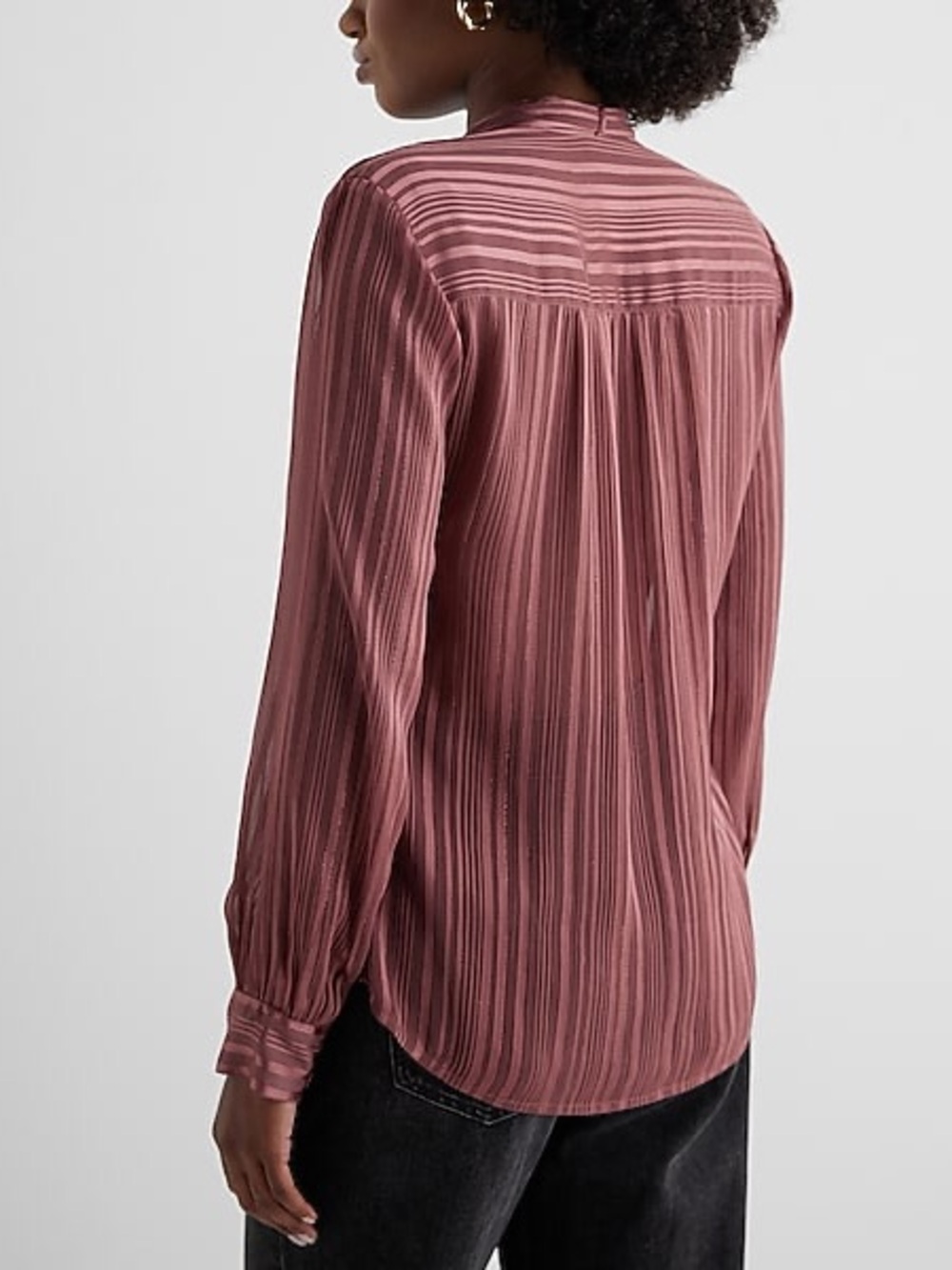 Express Slim metallic striped tie neck portofino shirt - Picture 3 of 8
